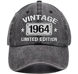 Vintage 1964 Limited Edition Hats for Men Women, 61th Birthday Decorations, 61 Year Old Adjustable Embroidered Baseball Cap Retirement Gifts Mom Dad