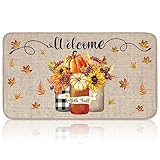 Timgle Winter Fall Door Mat Non Slip Farmhouse Welcome Mats Outdoor Indoor Snowflake Pumpkin Floor Door Mat Thanksgiving Front Porch Rugs for Fall Home Kitchen, 27.6x15.7 Inch (Vase)