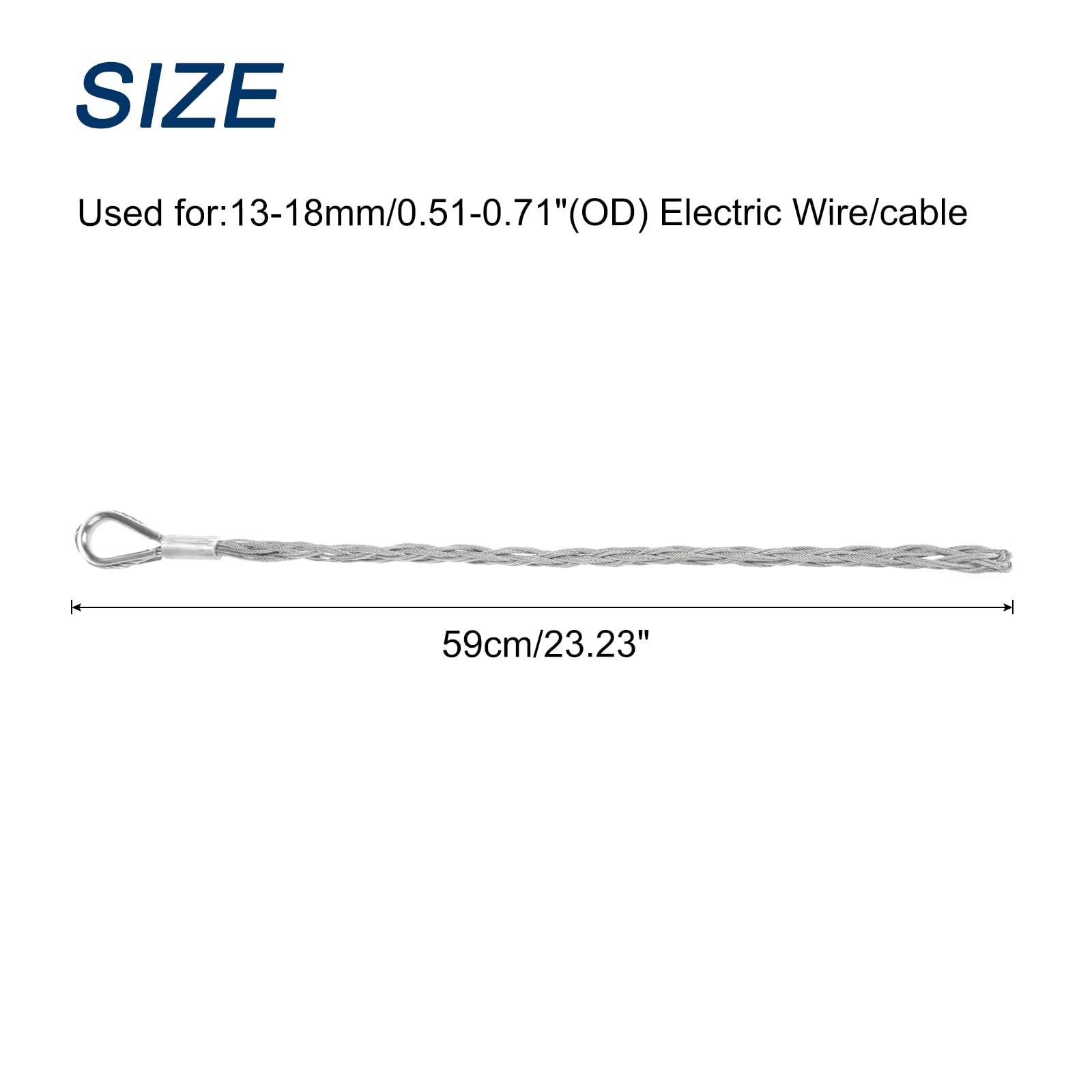 QUARKZMAN 13-18mm OD Câble Chaussettes de Tirage Grip 0.59M Simple Tête Côté Tirage Fil Maille Puller Chaussettes Grip Outils de Tirage de Fil en Acier Inoxydable