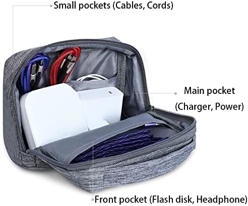Electronics Accessories Organizer Bag, Travel Cable Organiser Bag Toiletry Bag Wash Bag for Men, Portable Gadget Bag for Cables, Headphone, Charger, Power Bank, Memory CardGrey