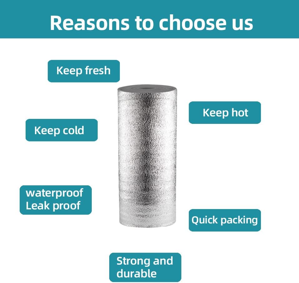 Miniatura 6 de Rollo de aislamiento reflectante, película de aluminio de algodón perlado, lámina aislante de embalaje que mantiene fresco y frío en forma para
