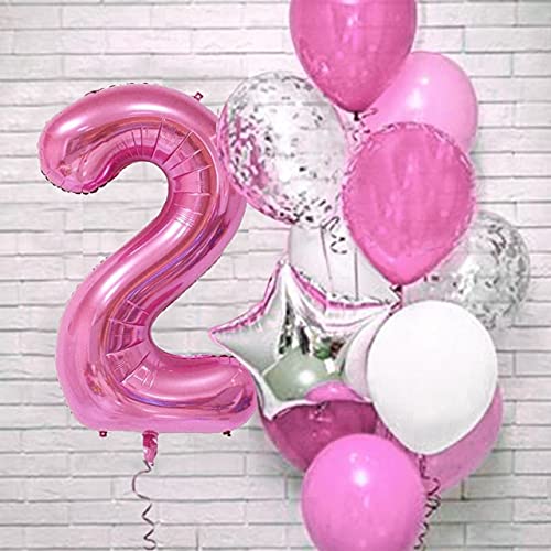 MFBis 12Pcs/set Blue Number Foil Latex Balloons for 1st Boy Girl Kids Happy Birthday Party Decoration Baby Shower Balloon Air Globos,Number2 set14