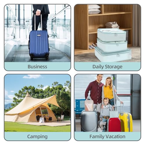 Image of 12Pcs Packing Travel Cubes for Suitcase Luggage Organizers with 5 Drawstring Bags,Suitcase Organiser Bag with Waterproof Shoe Storage Bag Compression Pouches