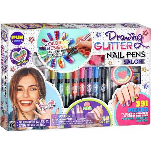 Kids Nail Kit for Girls Ages 7-12, FunKidz Ultimate 315Pcs Nail Polish Pens Combo Pack Size 17.91Wx12.4L Glitter Temporary Nail Supplies for Teens SPA Makeup Kit