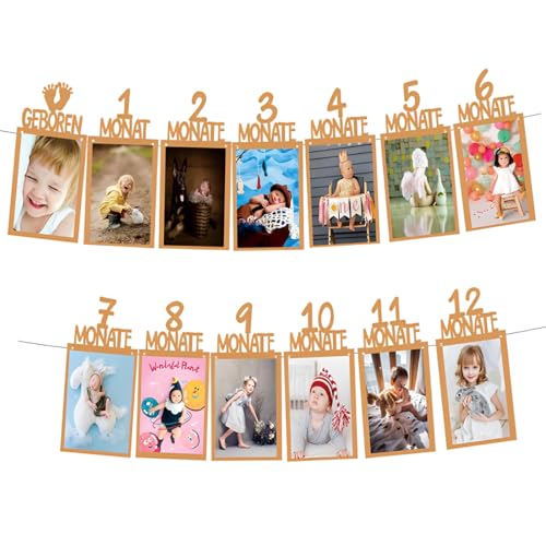 JIRVEX Banner de Fotos 1er Cumpleaños Niña 12 Tarjetas de Fotos Cumple Mes Bebé Regalo Personalizado Papel Kraft Español