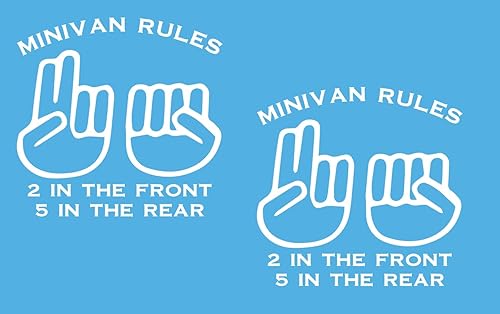 HOM1351.010 - Paquete de 2 calcomanías de vinilo con diseño de reglas de minivan, 2 en la parte delantera, 5.5 pulgadas de ancho por 5.3 pulgadas de
