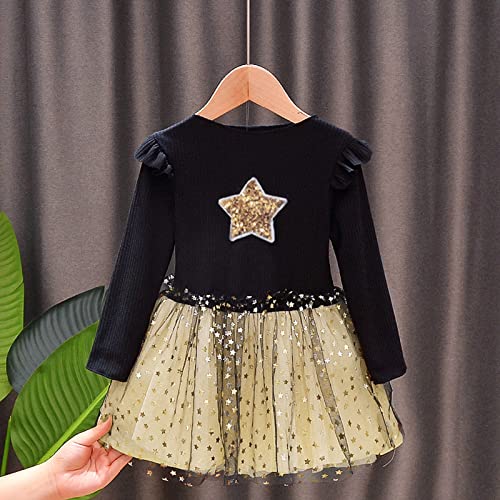 Toddler Baby Girls Tulle Tutu Dress Long Sleeve Star Sequins Dress Casual Birthday Princess Dresses Spring2