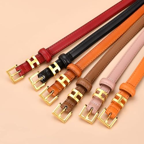 Women Gold H Design Skinny Leather Belt Thin Waist Jeans Belt For Pants In Pin Buckle Belt, Womens Belts For Dress (Orange, 102Cm(Fits Pants Size 25"-33")) #TOP1