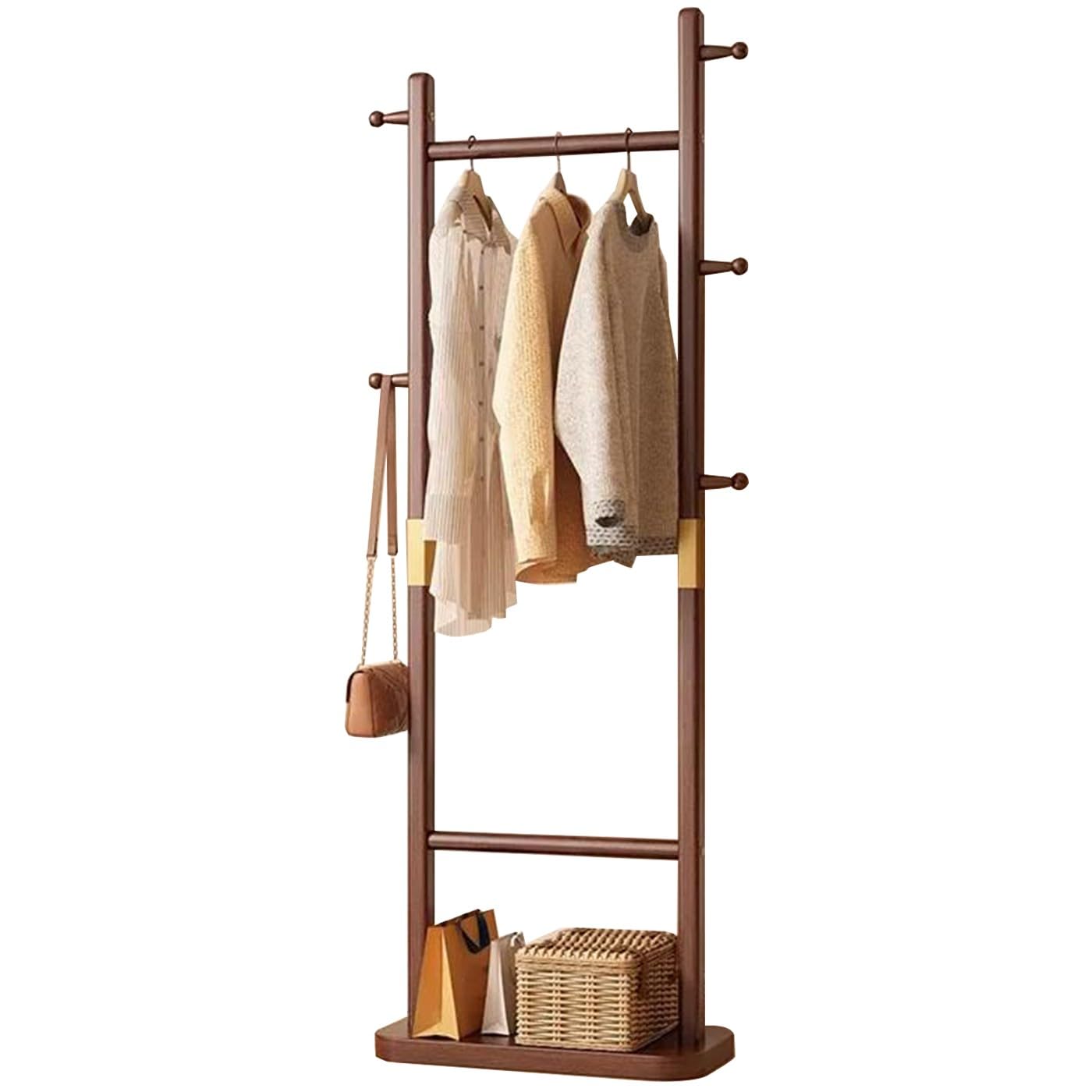 BEARQUN Coat Rack Freestanding, Entryway Coat Stand for Hallway, Stable Wood Base, for Hallway Small Space, Hanging Rail and 5 Hooks, for Hat, Umbrella, Clothes : 40/60x28x162CM