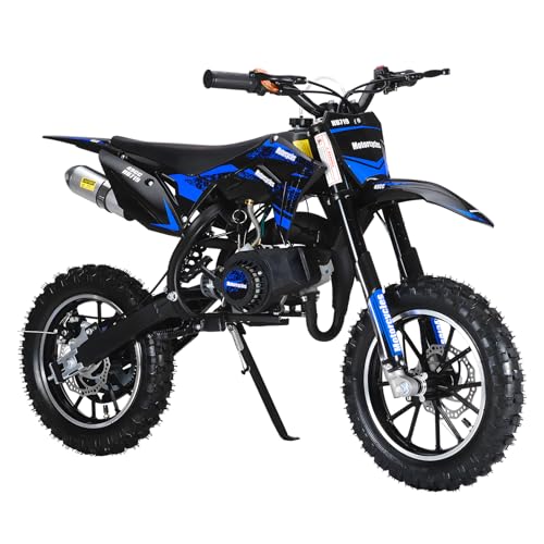 Image of 50CC Kids Dirt Bike,2-Stroke Gas Powered Mini Dirt Bike for Kids Up to 35 MPH Off-Road Motorcycle with 10-Inch Tires Disc Brakes 330LBS Max Load Pull Start Gift for Boys Girls Youth 8-14 (Blue 2026)