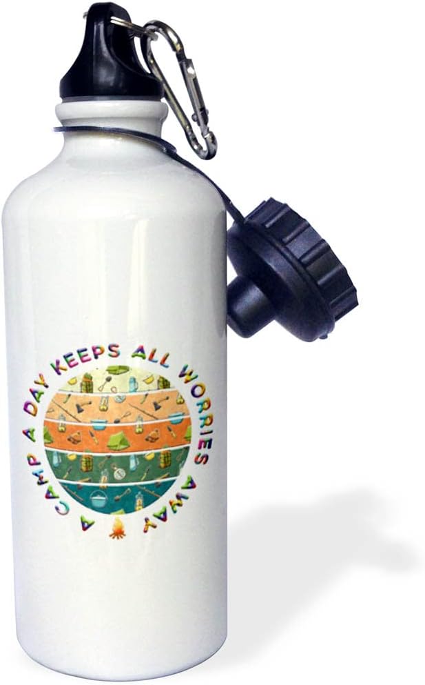 3dRose A Camp A Day Keeps All Worries Away. A funny camping gift for you 21 oz Sports Water Bottle