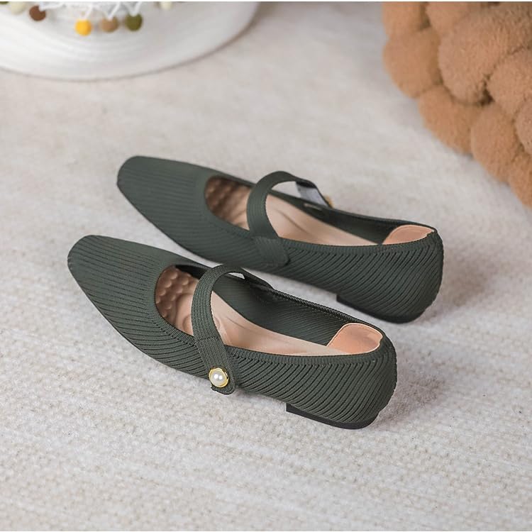Women's Square Toe Knit Mary Jane Ballet Flats Casual Dressy Slip-On Casual Shoes for Women Trendy Knit Work Loafers3