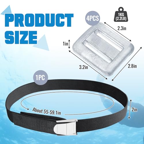 Image of Tellegloww 4 Pcs Dive Weights for Scuba with 1 Pcs Scuba Diving Weight Belt Set Scuba Weights Nylon Long Scuba Weight Belt with Metal Quick Release Buckle for Summer Free Diving Spearfishing