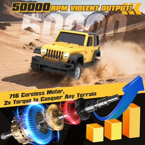 Image of [4WD Edition 1 /36 Scale Mini RC Crawler Car, Toys for Age 8-14 Old Birthday Gifts, Micro RC Truck 4x4 Small Cars with Off Road Full Proportional RTR 2.4GHz Remote - Yellow
