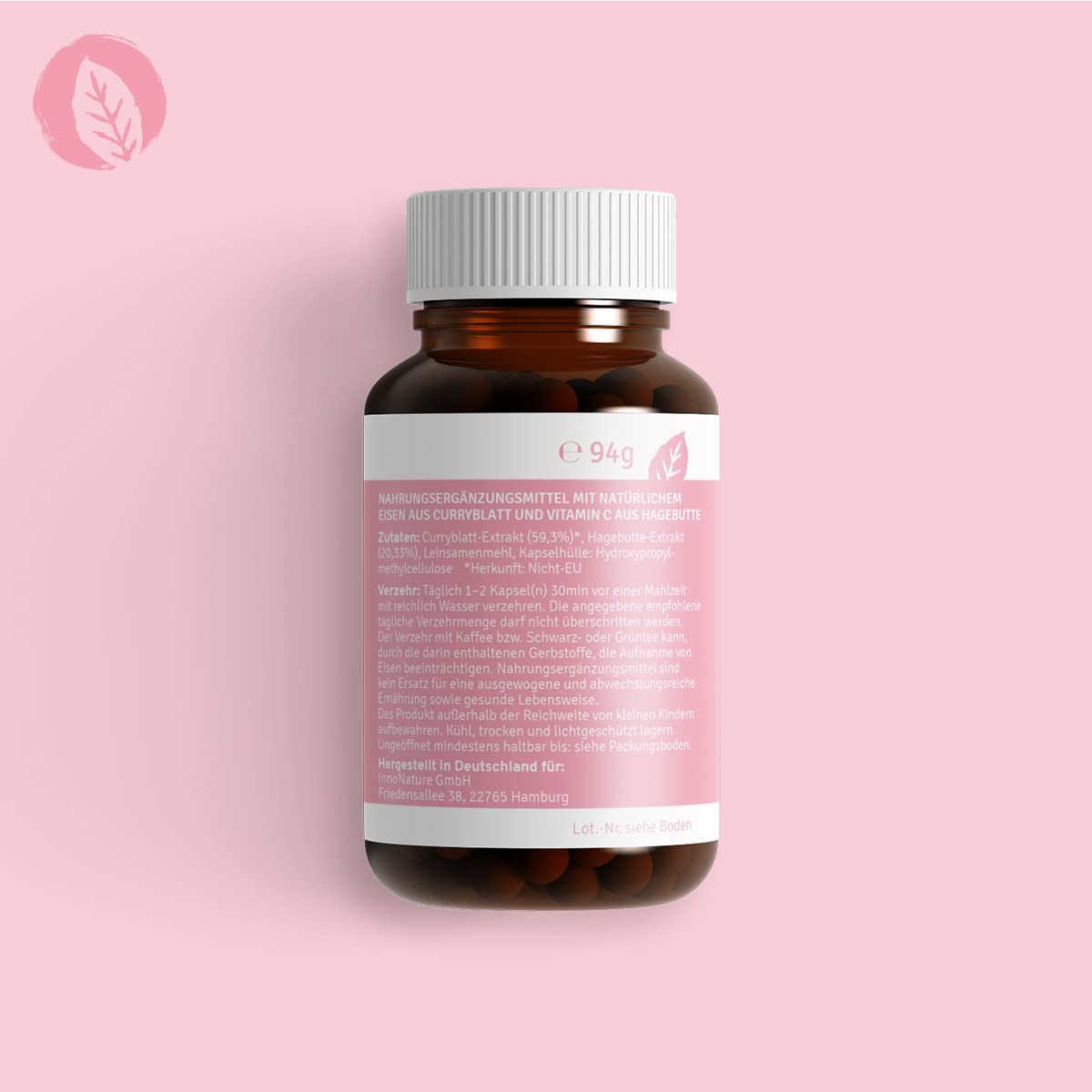 Natürliches Eisen + Vitamin C aus Curryblatt-Extrakt und Hagebutte-Extrakt. 14-28mg reines Eisen und 80-160mg Vitamin C pro Tagesdosis.120 Kapseln im 2-4 Monatsvorrat. Vegan + hergestellt in DE.