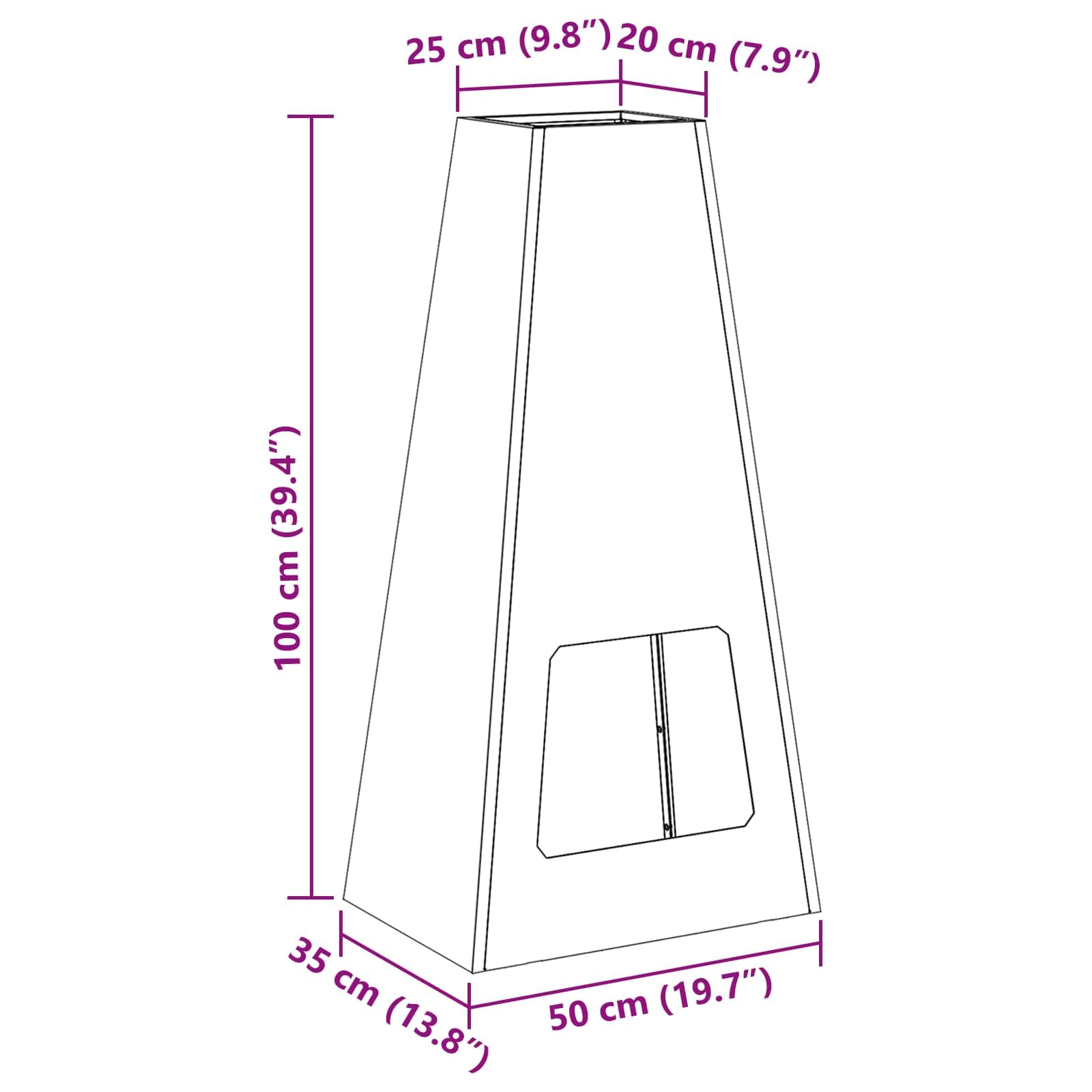 Feuerstelle Braun aus Wetterfeststahl 50 x 35 x 100 cm, kamin ofen feuerstelle schornstein optik für terrasse garten haus, outdoor wärme und deko