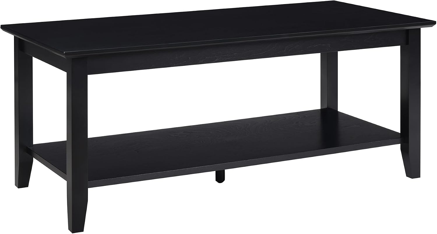 Convenience Concepts American Heritage Rectangle Coffee Table 42" - Classic Center Accent with Storage Shelf for Farmhouse, Transitional, Traditional Living & Family Room, Black