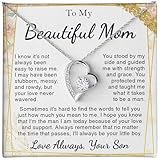 SUTERY Collar con texto en inglés 'To My Beautiful Mom' de hija, regalos para madre de hijo, regalos de cumpleaños para mamá, regalos de Navidad, collar de cumpleaños, Acero inoxidable, Sin piedra