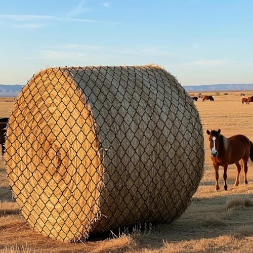 Sancunhui 6x6ft Round Bale Hay Net for Horses, Heavy Duty Slow Feed Hay Net with 1.6