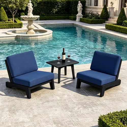 Image of Pia Ricoo 3 Piece Patio Bistro Set with Patio Chairs and Table, Heavy Duty Wood Patio Furniture Set, All-Weather Outdoor Chairs for Balcony, Deck, Poolside, Porch - Navy /Dark