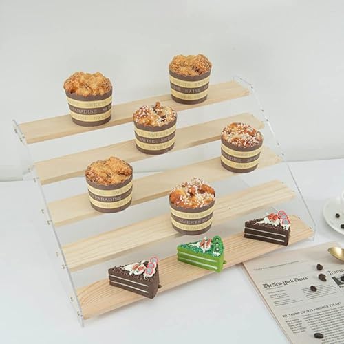 Miniatura 3 de PACKGILO Soporte de exhibición de acrílico de 5 niveles para figuras, elevadores de madera para vitrina, soporte de acrílico para magdalenas para