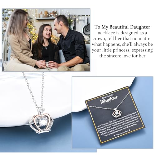EPIRORA Daughter Gifts from Mom Dad, Silver Crown CZ Pendant Charm Necklace Gifts for Women Girls, Birthday Graduation Wedding Day Mothers Day Gift To My Daughter Necklace, Unique Presents Ideas3