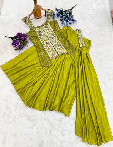 Image of infloura Lehenga Plazzzo And Koti Blouse Set For Womens And Girls Chinon Silk Fabric With Sequins and Thread Embroidery Work Fully Stitched Perrot