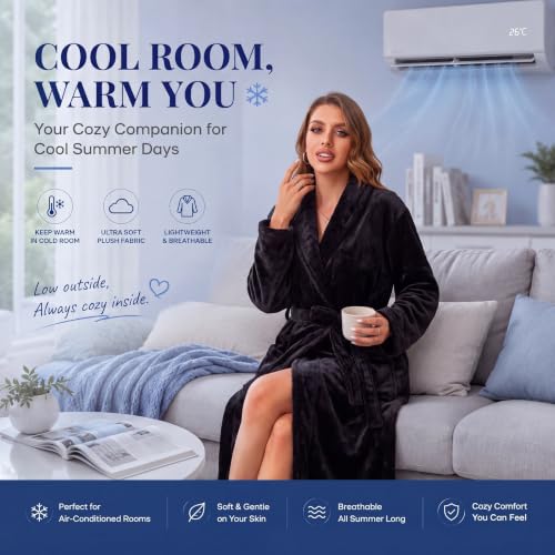 Image of RONGTAI Womens Bathrobe Ladies Fleece Plush Warm Long Robes Fleece Nightgown Sleepwear
