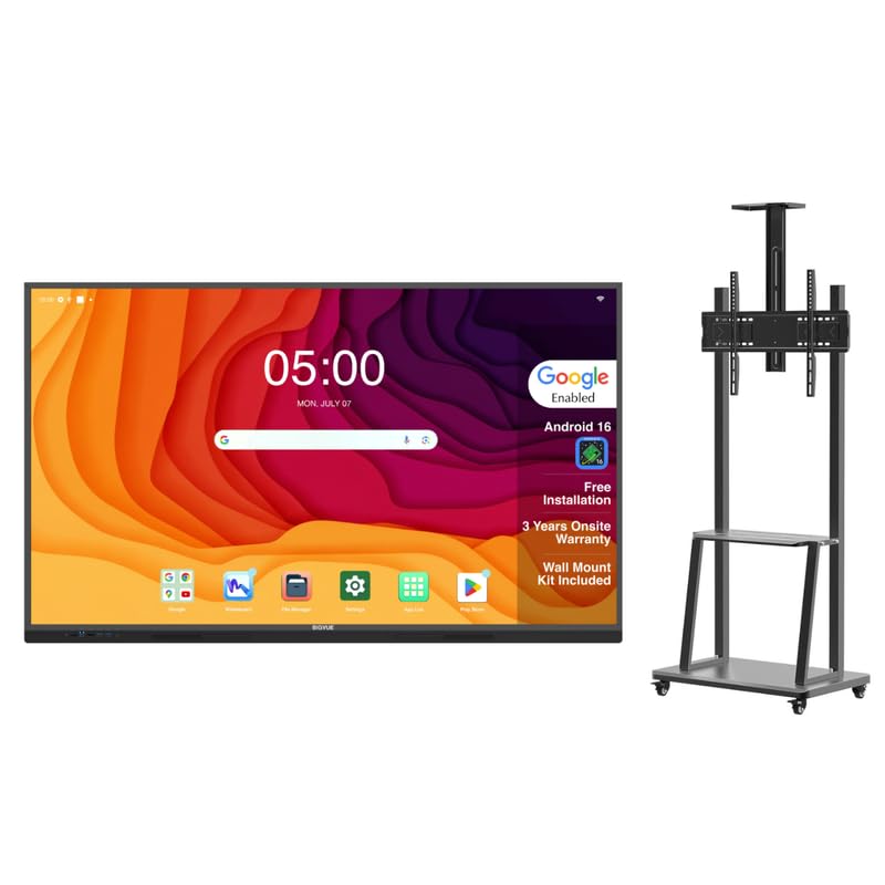Image of BIG VUE Pro 75 Inch Android 16 Interactive Television + Stand | 4K UHD Flat Panel Board | Ultra Octa-Core Processor | 8GB RAM + 128GB ROM | AI Feature & Voice Control Remote for Teaching & Business