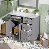 36" White Modern Bathroom Vanity with Ceramic Sink, Bathroom Vanity with Sink, 30 Bathroom Vanity with Sink, Bathroom Sink Cabinet, Soft Close Doors, (Gray, 1)