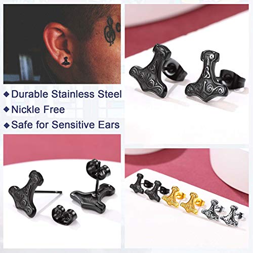Viking Thor's Hammer Stud Earrings For Male Punk Black Stainless Steel Mjolnir Jewelry Ear Charms For Women Birthday Gift #TOP2