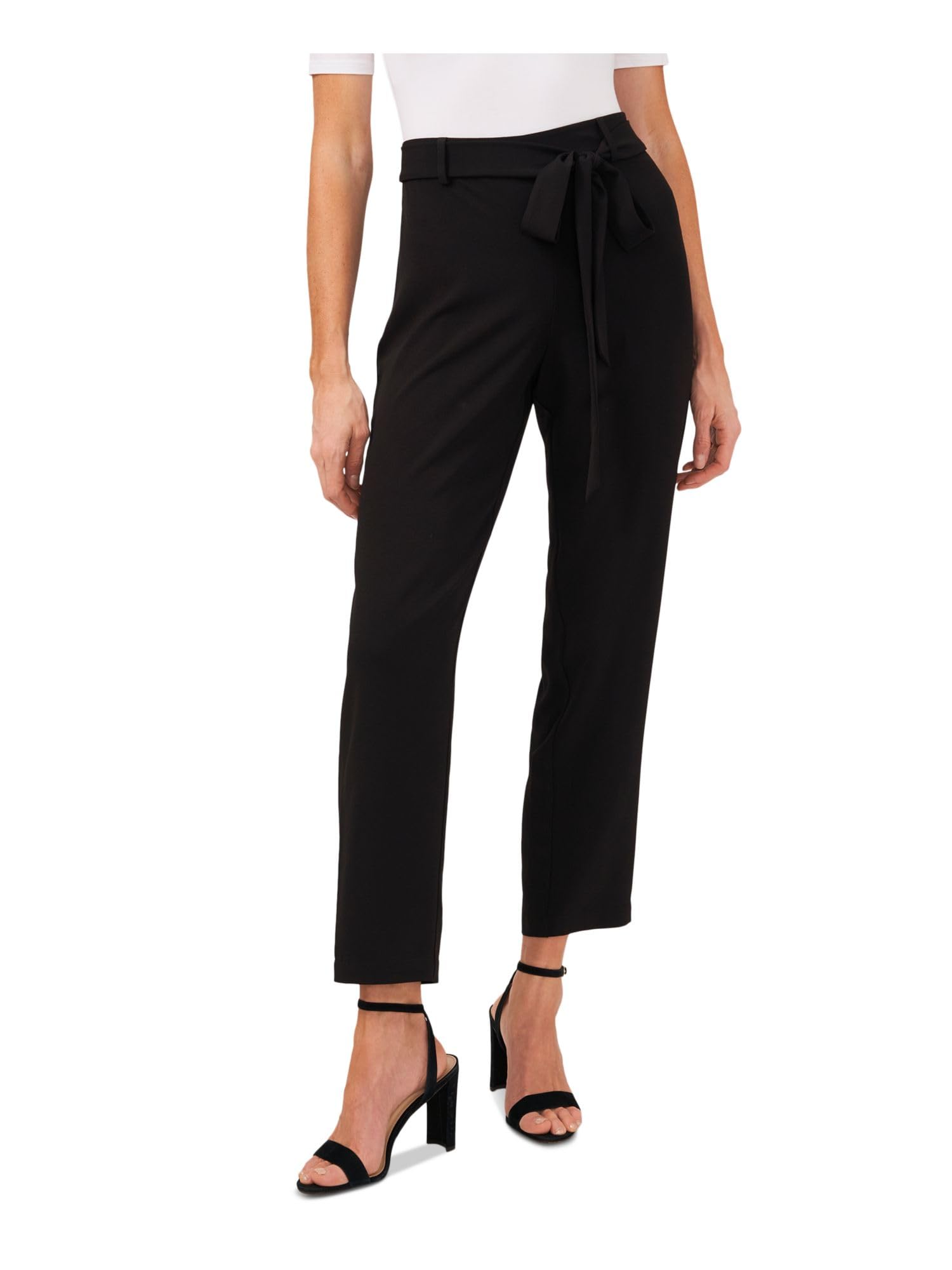 CeCe Womens Cotton Moss Crepe Tie-Waist Pants Black 14