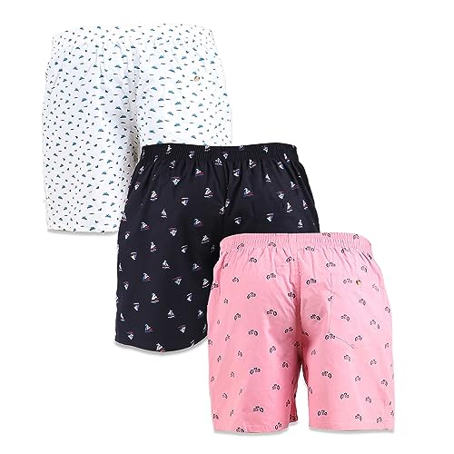 Image of ALPHABETS Men's Cotton Regular Striped Boxer Briefs (Pack of 3) Pink, White, Dark Blue