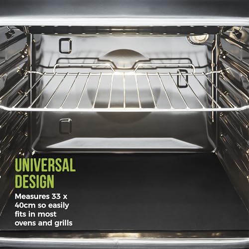 Tower TOVENLINER 3 Pack Oven Liners, Reusable, Teflon Coated, Oven Safe up to 260°C for Gas and Electric Ovens, Non-Toxic and Dishwasher Safe, 33 x 40cm, Black