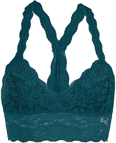 Floral Racerback Bralette Top Sheer Bustier Wlreless Removable Pads Breathable Bra(F. Teal, XL)