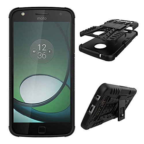 Yiakeng For Moto Z Play Droid Case, Shockproof Impact Protection Tough Rugged Dual Layer Protective Case Cover With Kickstand For Motorola Moto Z Play Droid (Black) #TOP2