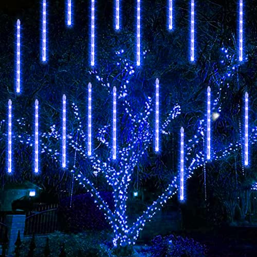 Tw Shine Christmas Meteor Shower Lights Outdoor, 3 Pack 288 Led 12" 8 Tubes Waterproof Christmas Lights Outdoor Plug In, Snow Falling Rain Icicle Xmas Lights Decorations, Blue #TOP5