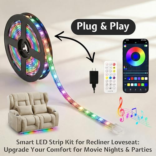 Image of Loveseat Recliner Sofa with DIY LED Lights,RV Wall Hugger Recliners for Small Spaces,Fabric Reclining Loveseat Sofa Recliner with Cup Holders /Lumbar Pillows,RV Furniture,Beige,56 inch 2-Seater with Light