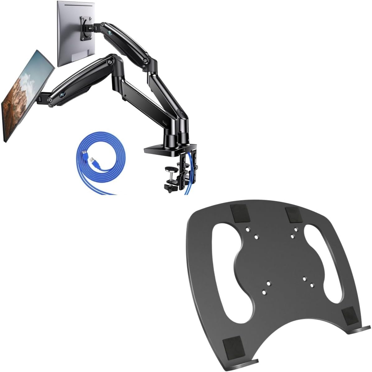 HUANUO Dual Monitor Stand&Laptop Tray Steel Notebook Holder for Monitor VESA Mount Stand