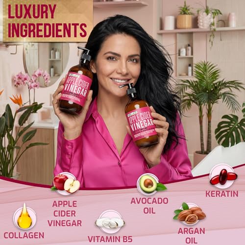 Image of Apple Cider Vinegar Shampoo and Conditioner Set - Sulfate Free, Anti Itch Formula for Flaky Scalp - Buildup Remover for Oily Hair - Frizz Control for Women and Men - 16 Fl Oz (Set of 2)