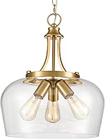 Vista 4 de Modern Gold Pendant Light Mid Century 3-Light Clear Glass Pendant Lighting with Adjustable Chain Hardwired Brass Glass Pendant Lights Kitchen Island