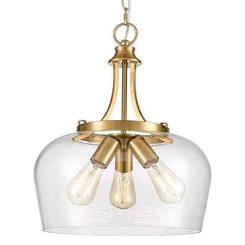 Modern Gold Pendant Light Mid Century 3-Light Clear Glass Pendant