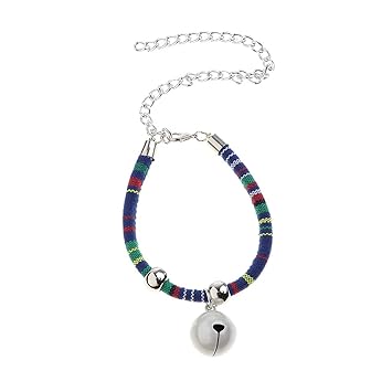Meri Shopp Ethnic Style Dog Puppy Pet Cat Collar Necklace with Bell Decoration Blue