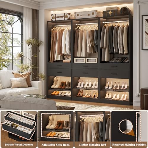 Unikito 25" W x 80" H Closet Organizer Storage with Hanging Rod and 2 Wooden Drawer, Adjustable Angled Shoes Rack, Sturdy Garment Racks, Walk-in Closet Tower for Bedroom, Mudroom, and Entryway, Black - Image 4