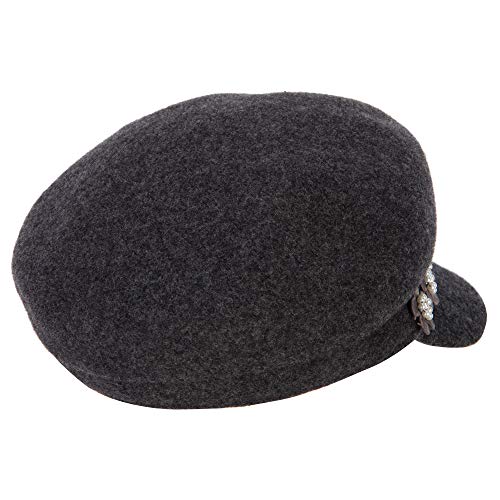 Jeanne Simmons Women's Flower Band Accented Wool Felt Newsboy Cap - Dk Grey Osfm #TOP2