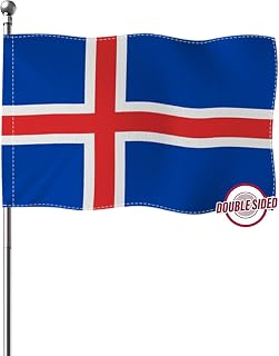 Iceland Icelandic Flag 2x3ft Double Sided Premium Burlap National Banner Heavy Duty Vivid Color Fade Resistant Pole Sleeve Durable TearProof for Outdoor Garden Yard Festival Celebration