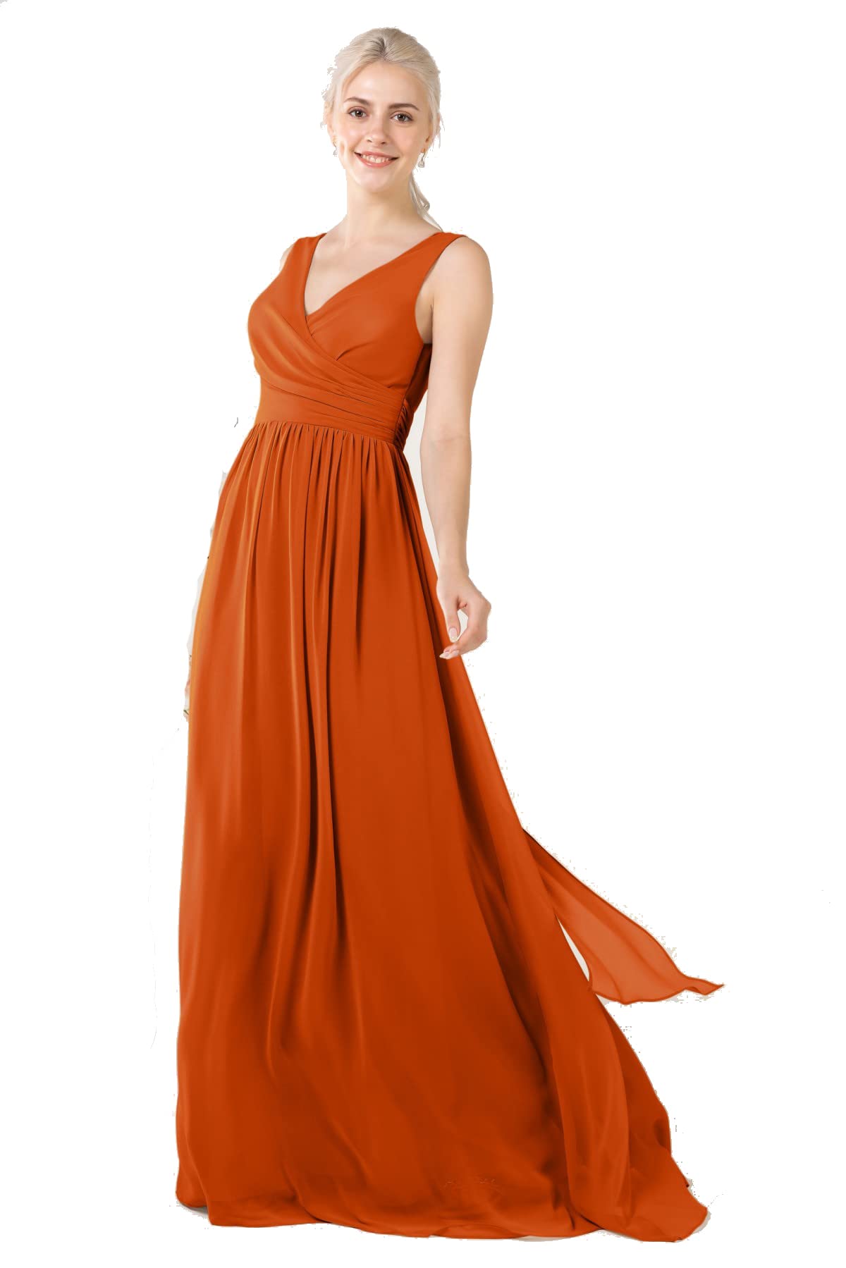 WanXiao A-Line Sweep-Brush Train Chiffon V-Neck Bridesmaid Dresses
