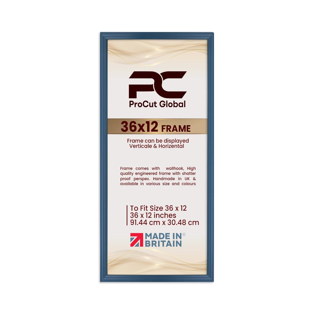 Procut Global 36x12 Navy Blue Picture Frames - Classic Wooden Photo Frame with Shatterproof Perspex for Wall or Tabletop - Perfect for Posters, Certificates & Prints - Sizes & Colors Available