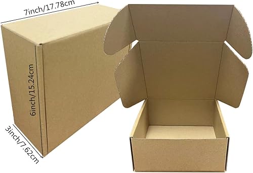 Miniatura 6 de Cajas de envío de 7 x 6 x 3 pulgadas, paquete de 25 cajas de cartón corrugado marrón para embalaje de pequeñas empresas, cajas para regalos de