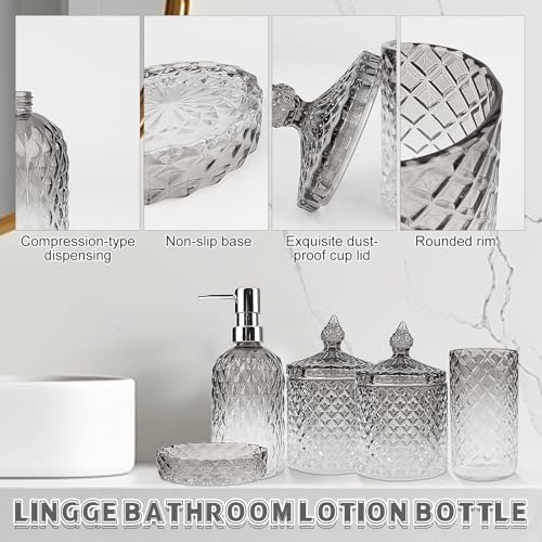 5 Stück Glas Badezimmer Zubehör Sets, Seifenspender Set mit Seifenspender, Seifenschale, Zahnbürstenhalter, Wattestäbchen Kanister, Becher, Badezimmer Deko Set, Badezimmer Organizer (schwarz)